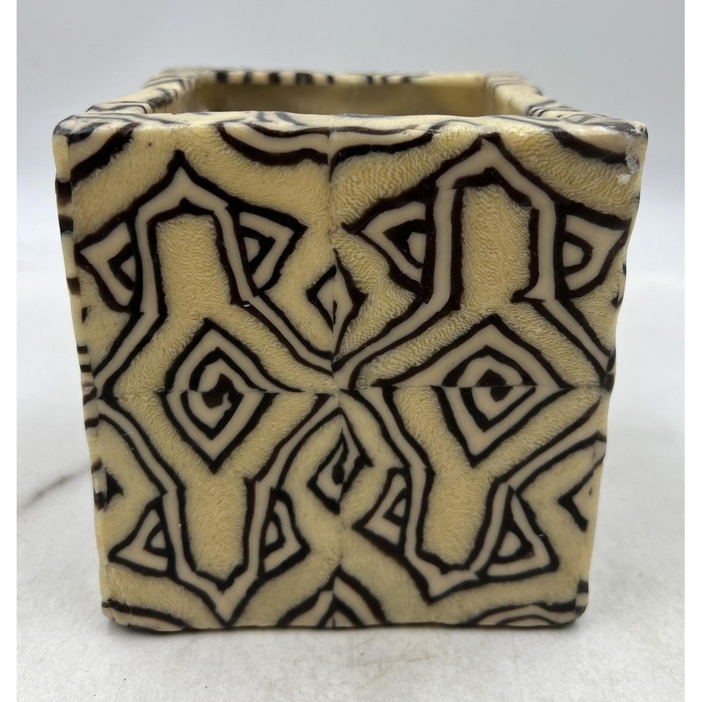 VTG Africa Wax Tea Light Candle Holder Square Geometric Tribal Swaziland 2005